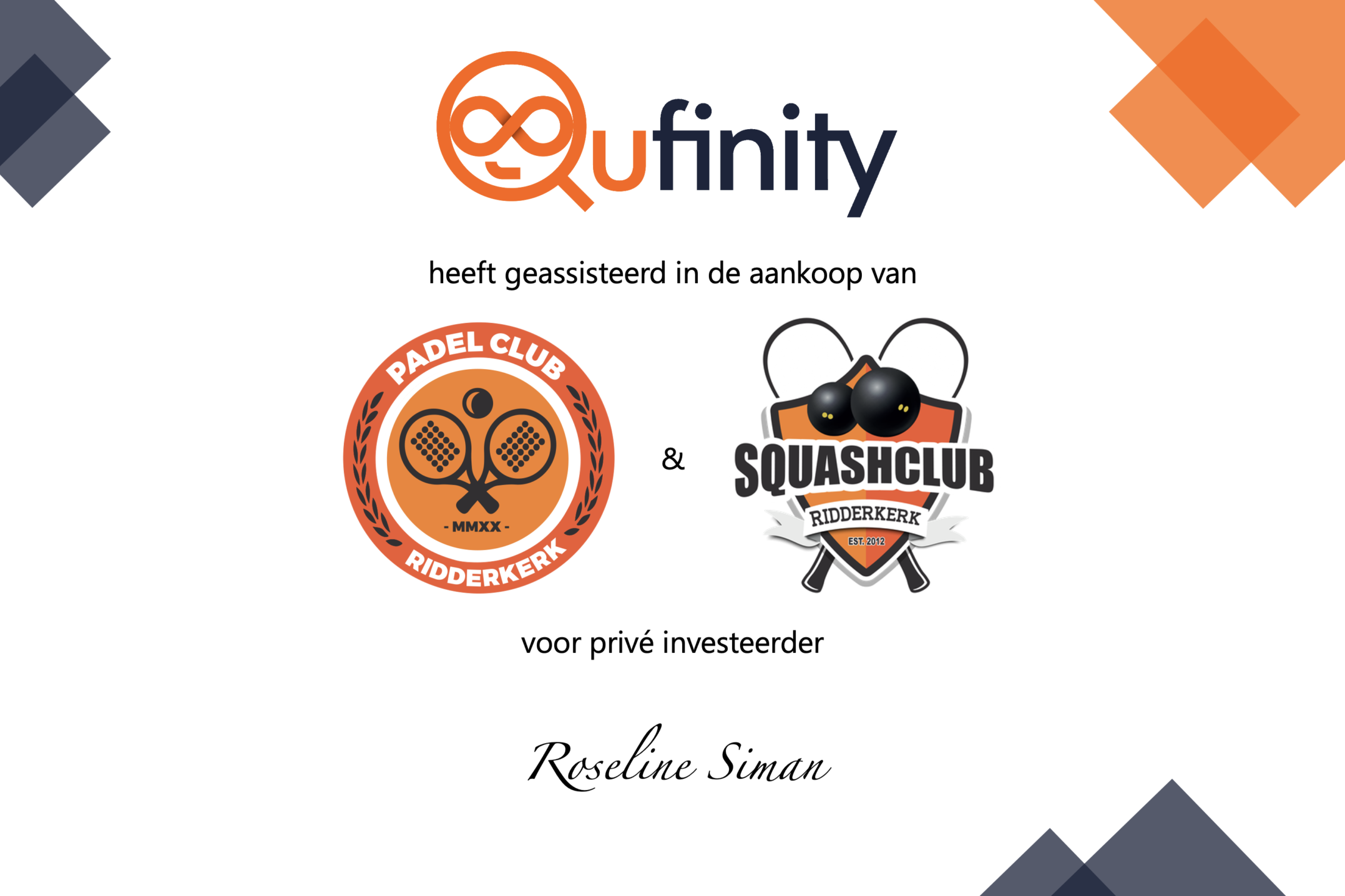 Qufinity Padel Club Ridderkerk aankoop voor Siman M&A Deal