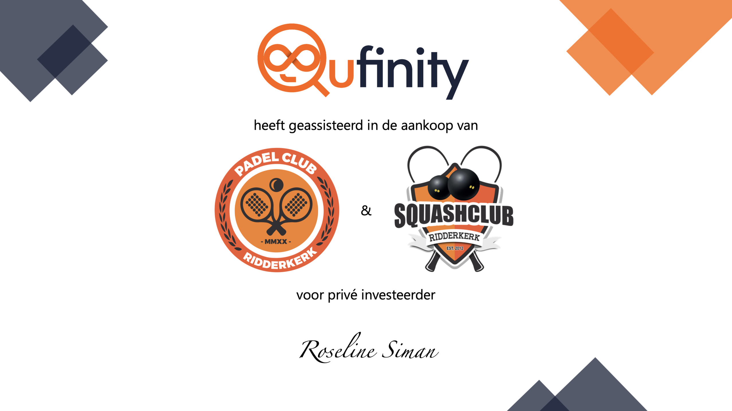 Qufinity Padel Club Ridderkerk aankoop voor Siman M&A Deal